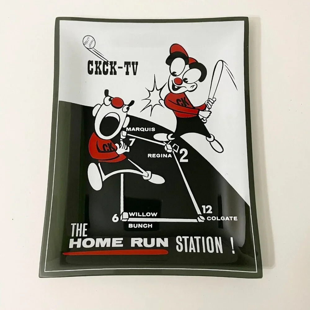 Vtg CKCK TV The Home Run Station Glass Tray Plate Regina Advertising 9 x 7 In